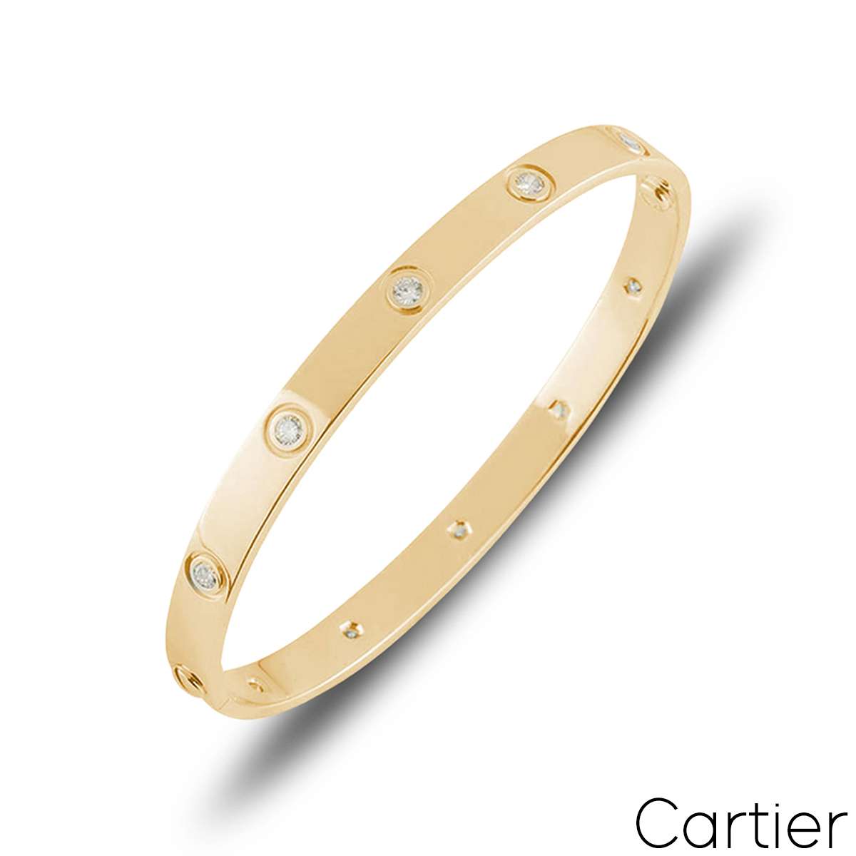 Cartier Yellow Gold Full Diamond Love Bracelet Size 19 B6040519